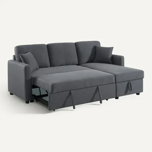 Canapé d'angle convertible méridienne réversible KIM en tissu gris
