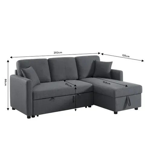 Canapé d'angle convertible méridienne réversible KIM en tissu gris