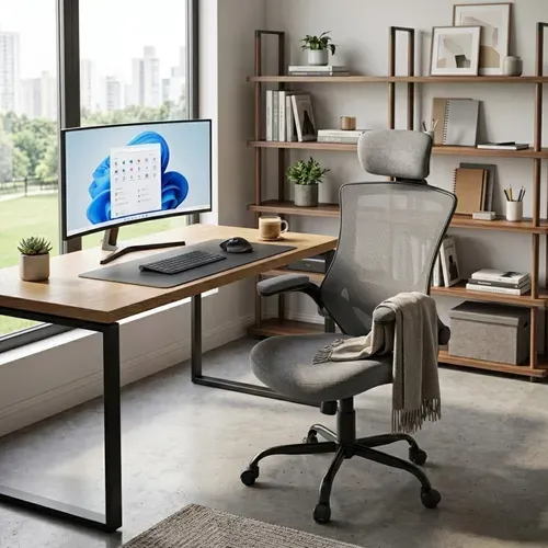 Fauteuil de bureau ergonomique gamer MERLON tissu gris vue d'ambiance 1