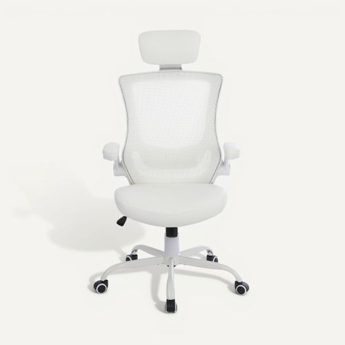 Fauteuil de bureau ergonomique gamer MERLON tissu blanc vue de face