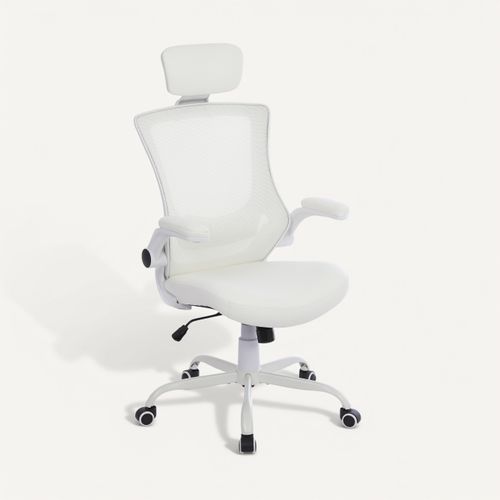 Fauteuil de bureau ergonomique gamer MERLON tissu blanc vue 3/4