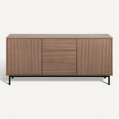 Buffet 2 portes 3 tiroirs L. 180 cm VICTOR imitation noyer vue de face