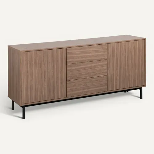 Buffet 2 portes 3 tiroirs L. 180 cm VICTOR imitation noyer vue 3/4