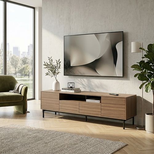 Meuble TV L.180 cm VICTOR imitation noyer vue d'ambiance 1