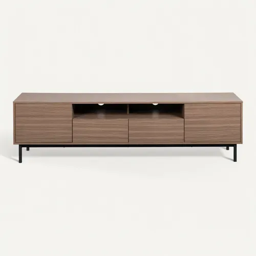 Meuble TV L.180 cm VICTOR imitation noyer vue de face