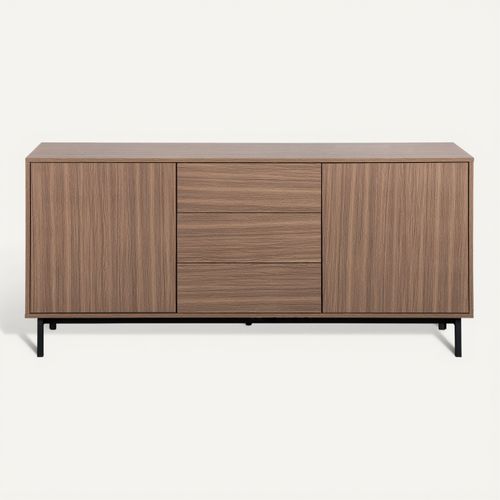 Buffet 2 portes 3 tiroirs L. 160 cm VICTOR imitation noyer vue de face