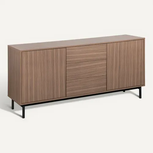 Buffet 2 portes 3 tiroirs L. 160 cm VICTOR imitation noyer vue 3/4