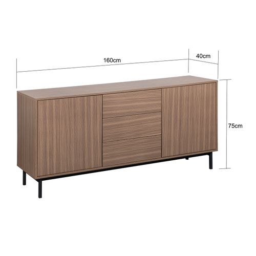 Buffet 2 portes 3 tiroirs L. 160 cm VICTOR imitation noyer