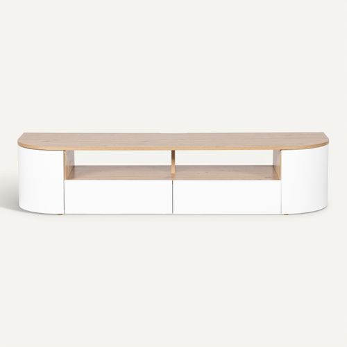 Meuble TV suspendu RONDY 140cm imitation chêne et blanc vue de face