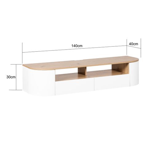 Meuble TV suspendu RONDY 140cm imitation chêne et blanc