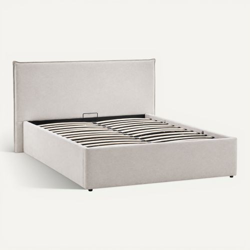 Lit coffre 160x200 cm CELINE tissu velours beige vue 3/4