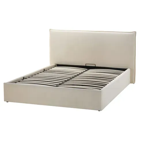 Lit coffre 140x190 cm CELINE tissu velours beige vue de profil