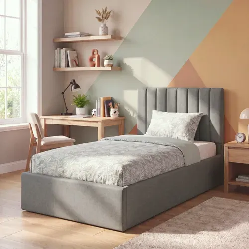 Lit coffre 90x190 cm SKY gris clair vue d'ambiance 1