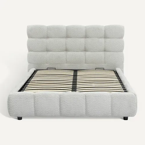 Lit coffre 140x190 cm NUAGE effet bubble tissu bouclette vue de face