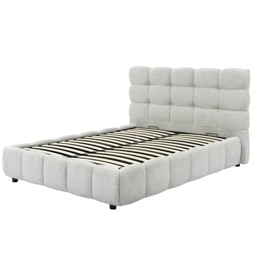Lit coffre 140x190 cm NUAGE effet bubble tissu bouclette vue de profil