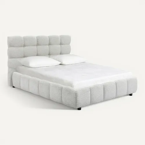 Lit coffre 140x190 cm NUAGE effet bubble tissu bouclette vue 3/4