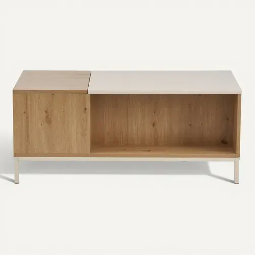 Table basse relevable ENORA Imitation chêne vue de face