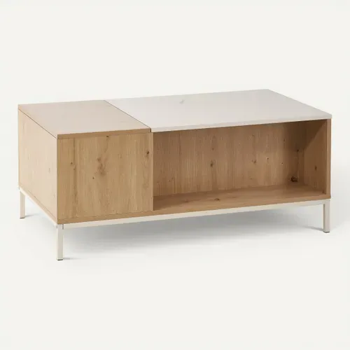 Table basse relevable ENORA Imitation chêne vue 3/4