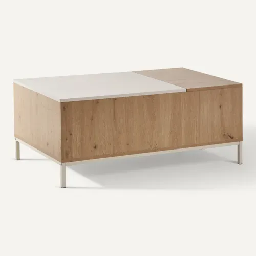 Table basse relevable ENORA Imitation chêne vue de derrière