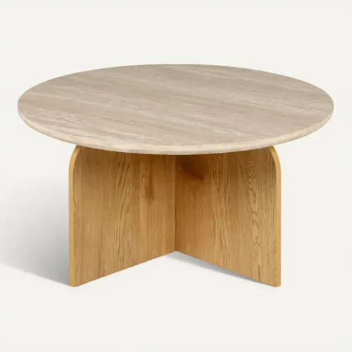 Table basse AZILYS Imitation chêne et travertin vue de face