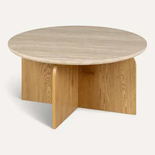 Table basse AZILYS Imitation chêne et travertin vue 3/4