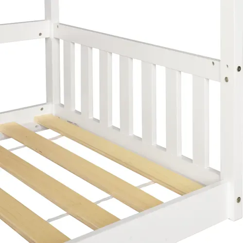 Lit cabane 90x190 cm en pin massif avec sommier RUBY blanc vue accessoires