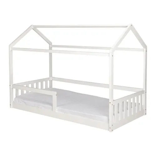 Lit cabane 90x190 cm en pin massif avec sommier RUBY blanc vue de profil