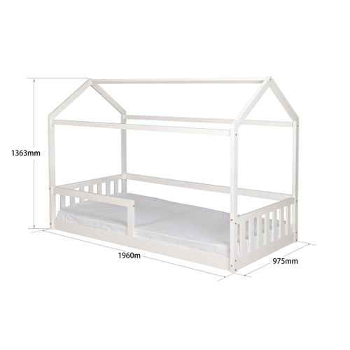 Lit cabane 90x190 cm en pin massif avec sommier RUBY blanc