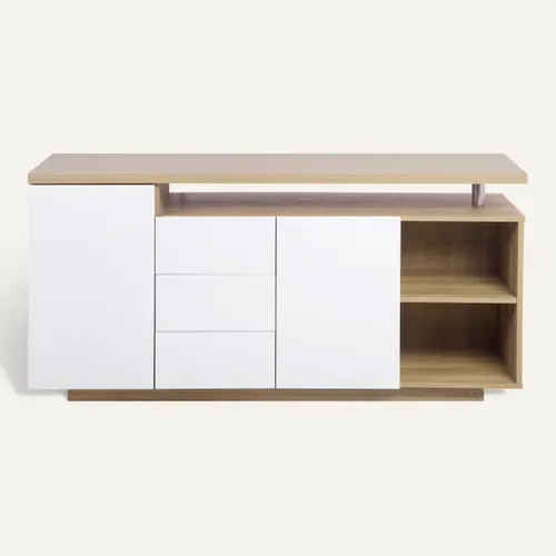 Buffet LED 140cm AMOS imitation chêne et blanc vue de face