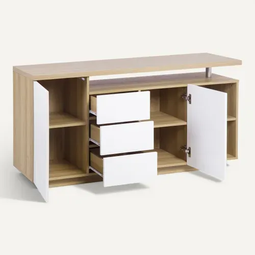 Buffet LED 140cm AMOS imitation chêne et blanc