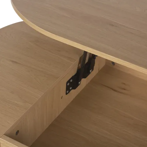 Table basse avec plateau relevable MISTI imitation chêne vue accessoires