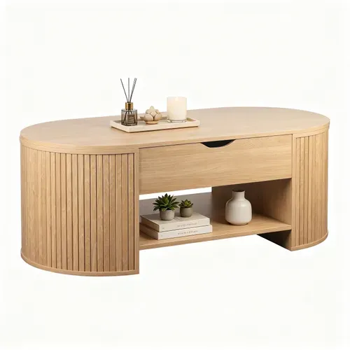 Table basse avec plateau relevable MISTI imitation chêne