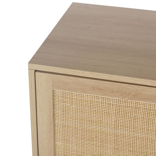 Rangement 2 portes L.80 cm BEA Imitation chêne et rotin vue détaillée