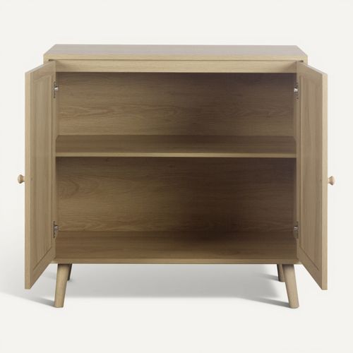 Rangement 2 portes L.80 cm BEA Imitation chêne et rotin