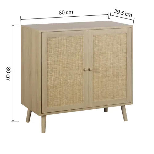 Rangement 2 portes L.80 cm BEA Imitation chêne et rotin