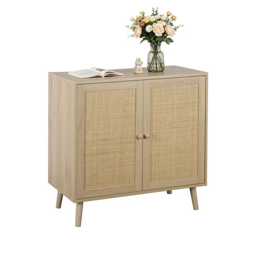 Rangement 2 portes L.80 cm BEA Imitation chêne et rotin