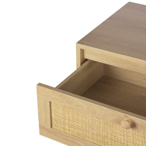 Commode 6 tiroirs L.120 cm BEA Imitation chêne et rotin vue accessoires