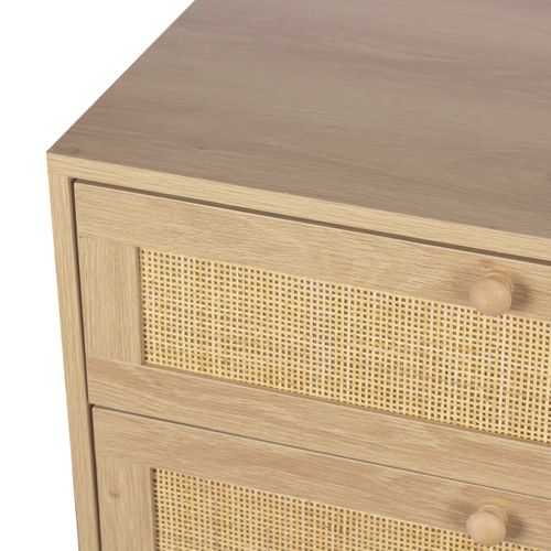 Commode 6 tiroirs L.120 cm BEA Imitation chêne et rotin vue détaillée
