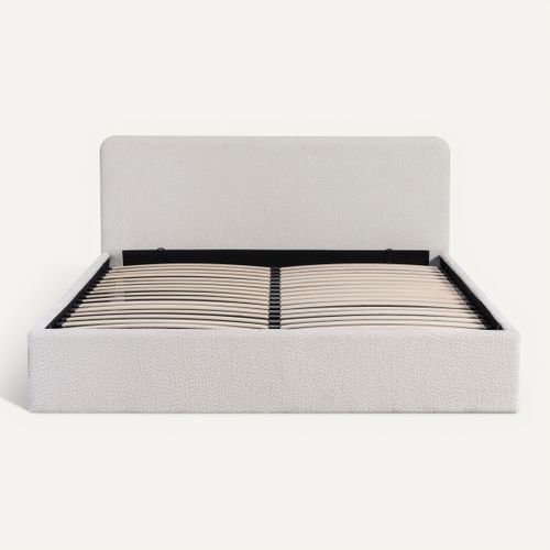 Lit coffre 160x200 cm tissu bouclette beige LYLA vue de face