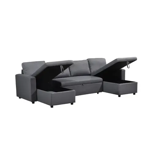 Canapé d'angle panoramique convertible COFFEE en tissu gris vue de profil
