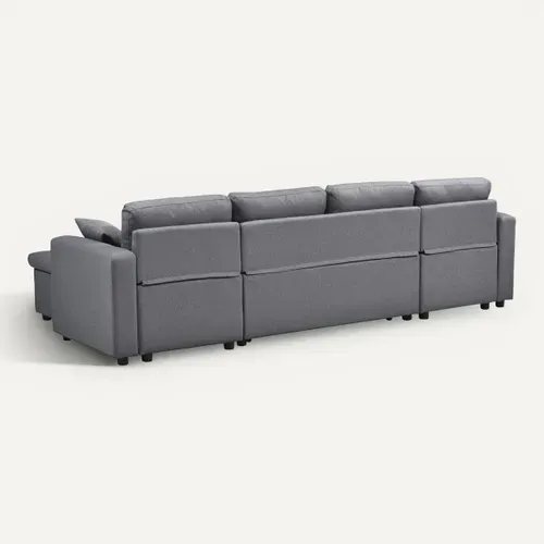 Canapé d'angle panoramique convertible COFFEE en tissu gris vue de derrière