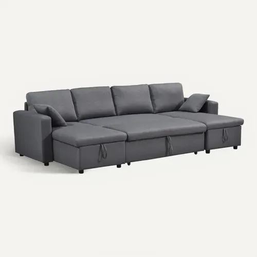 Canapé d'angle panoramique convertible COFFEE en tissu gris