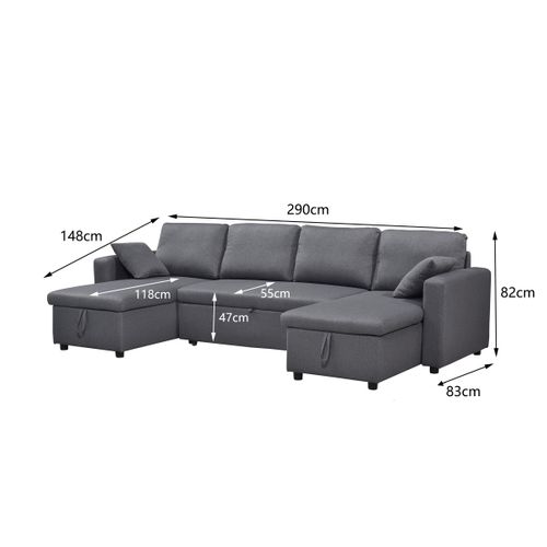 Canapé d'angle panoramique convertible COFFEE en tissu gris