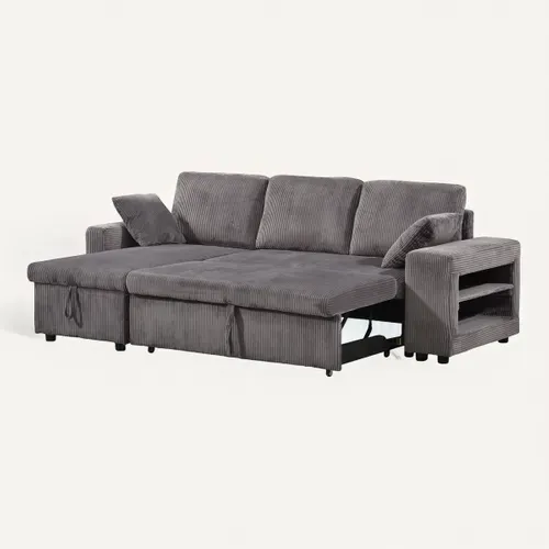 Canapé d'angle convertible méridienne réversible MOCHI en velours côtelé gris
