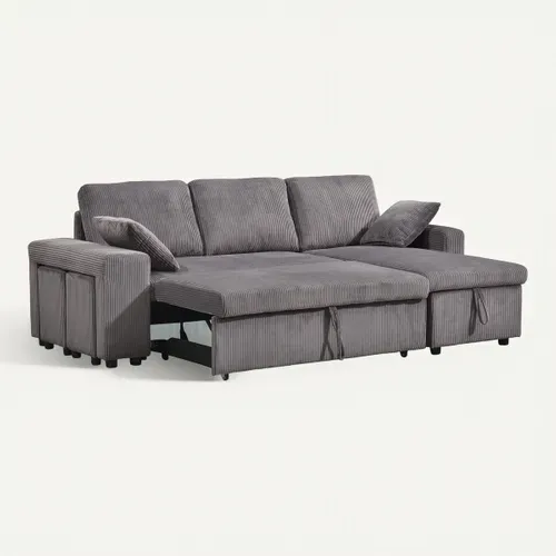 Canapé d'angle convertible méridienne réversible YUZU en velours côtelé gris