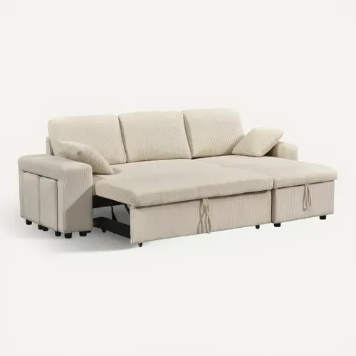 Canapé d'angle convertible méridienne réversible YUZU en velours côtelé beige