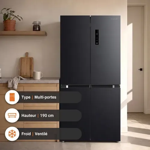 Réfrigérateur multi-portes SIGNATURE SFDOOR474DB 474L Noir vue de profil