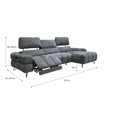 Canapé relax électrique LORENZO méridienne droit anthracite