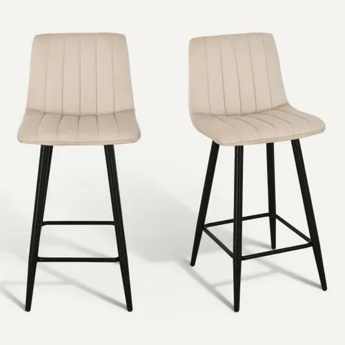 Lot de 2 tabourets de bar H.66 cm VELUTTO beige vue 3/4