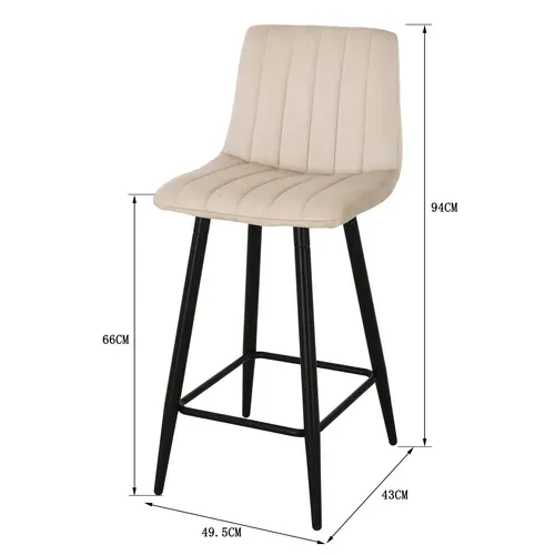 Lot de 2 tabourets de bar H.66 cm VELUTTO beige